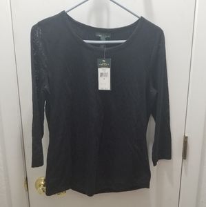 LRL Lauren Ralph Lauren Black Lace top long sleeve